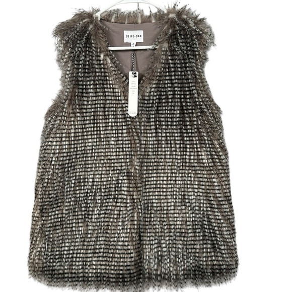 Olive Oak Faux Fur Vest Women XS Soft Mauve‎ Brown Boho Festival Shag LV5F9476 - Picture 2 of 12